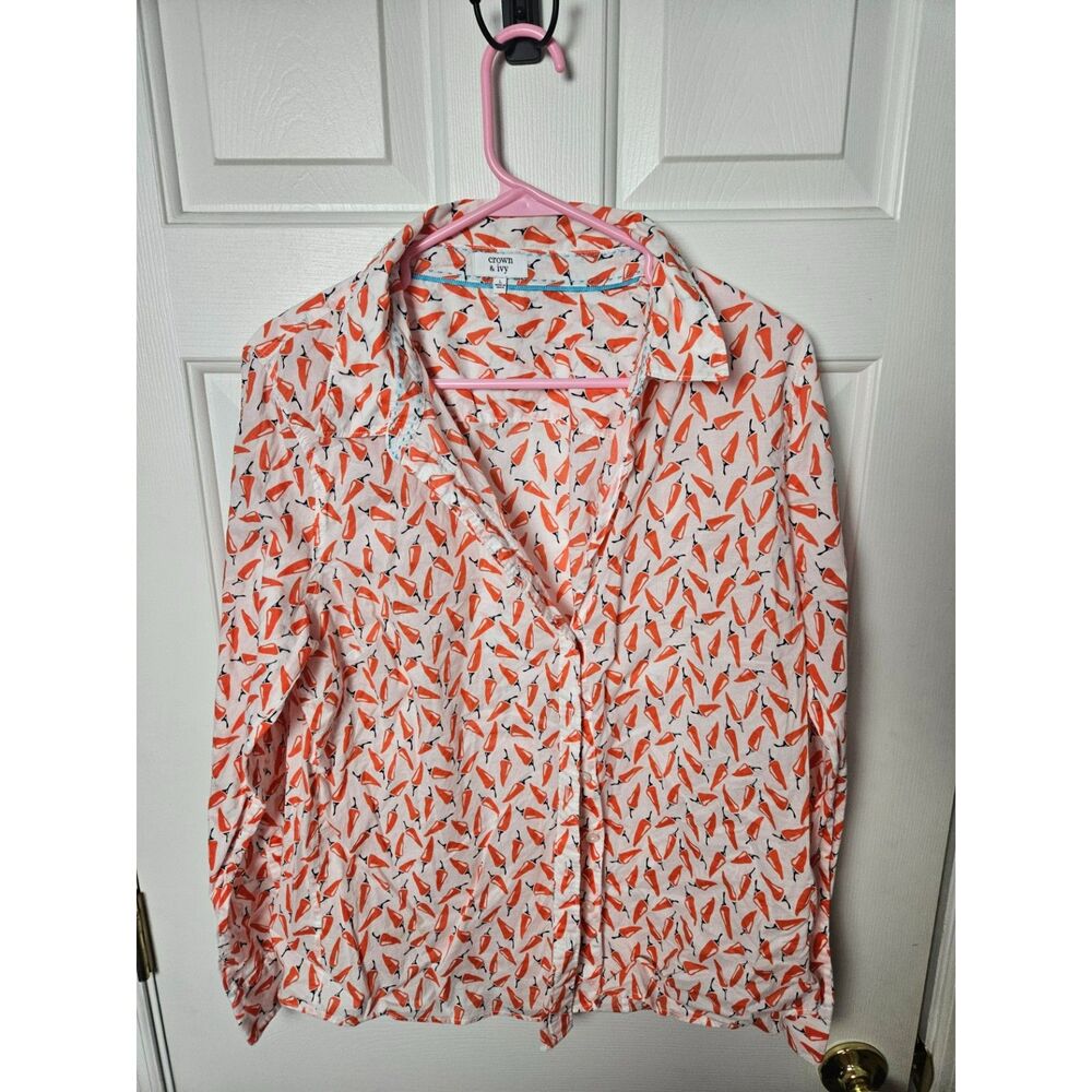 Crown & Ivy Size Large Button Down Shirt Hot Pepper Design